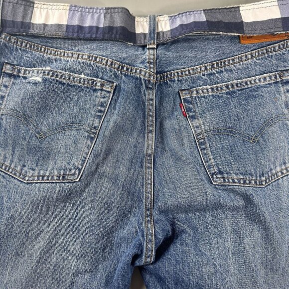 Levis 501 Jeans Women Patchwork Denim Ragged Lands Color Block Raw Hem Straight - Picture 2 of 16